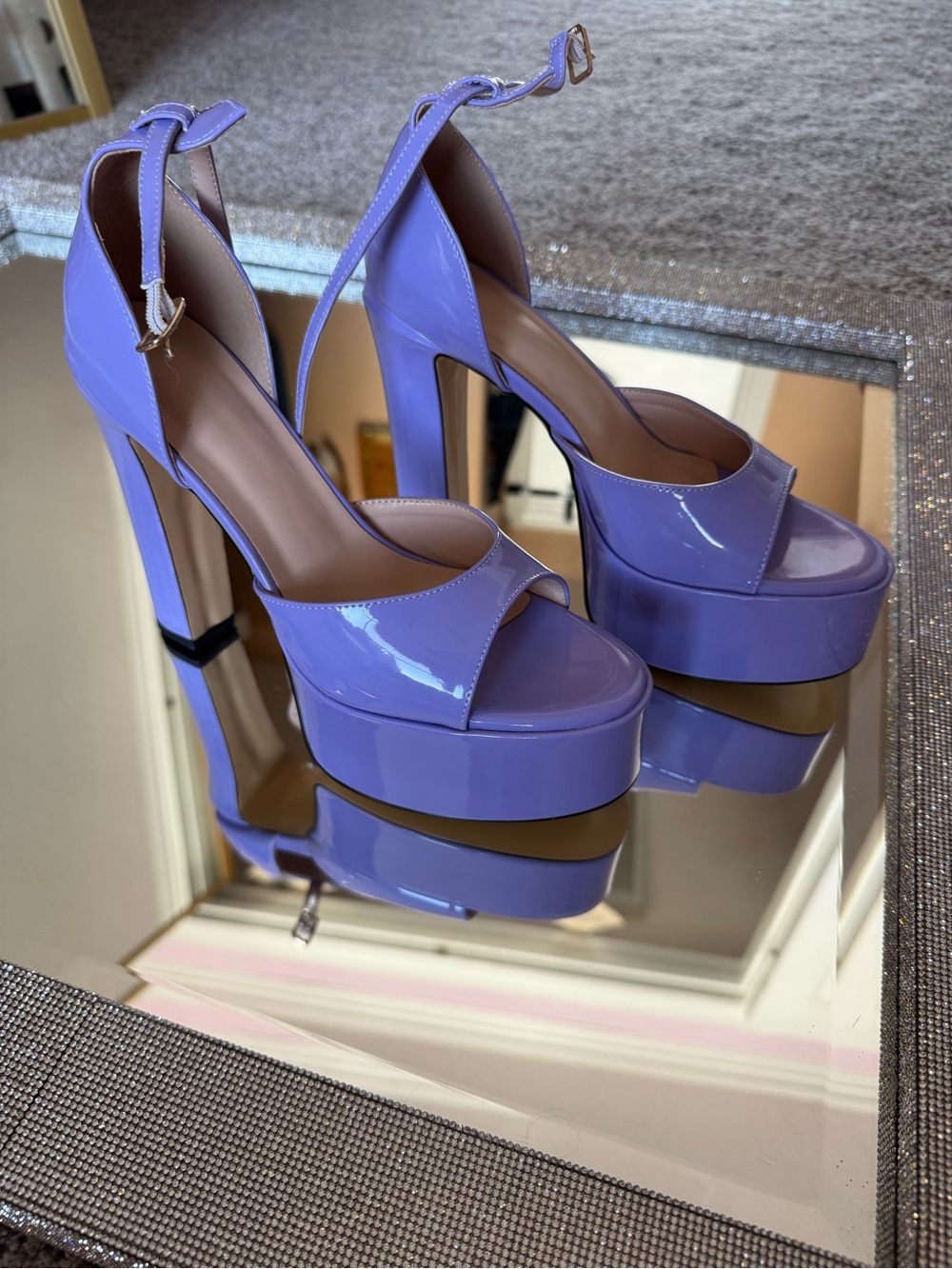 Lavender Patent Platform Sandals with Ankle Tie